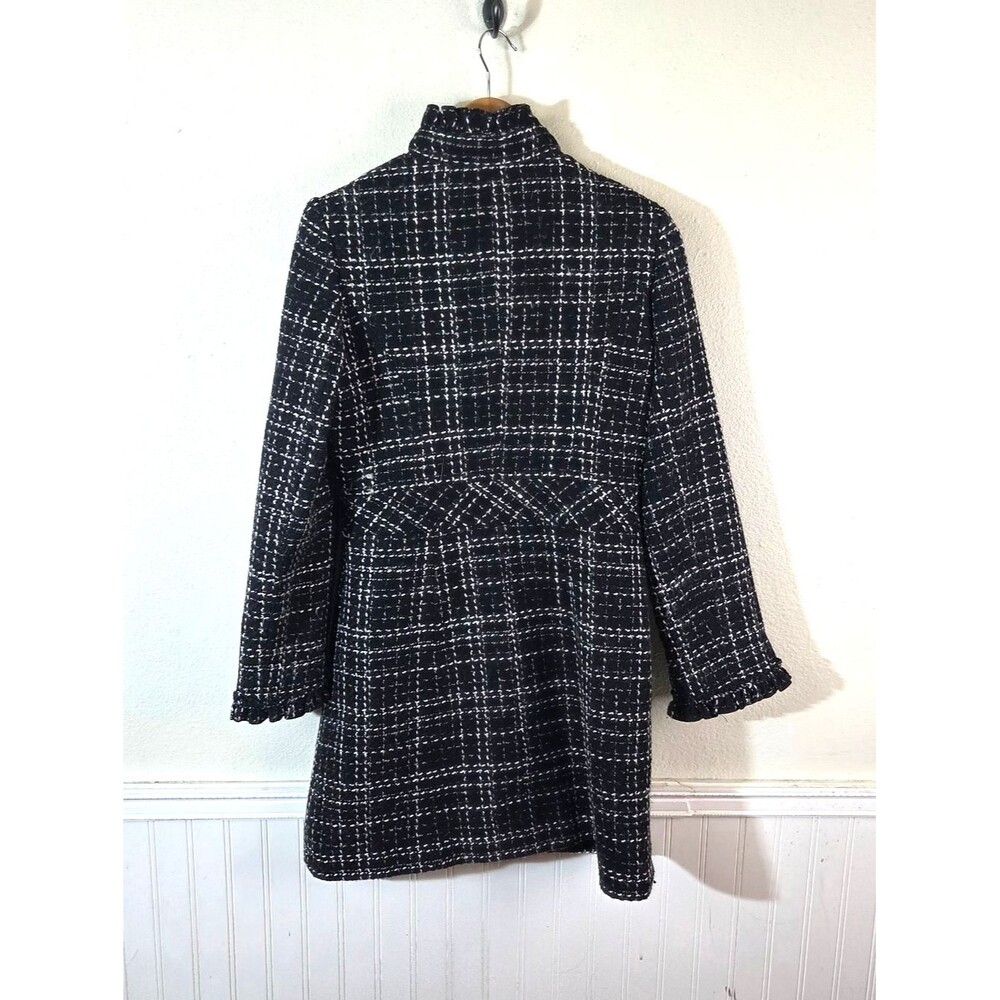 White House Black Market Tweed Long Coat Womens 6 Black White Clasp Front - Picture 6 of 16
